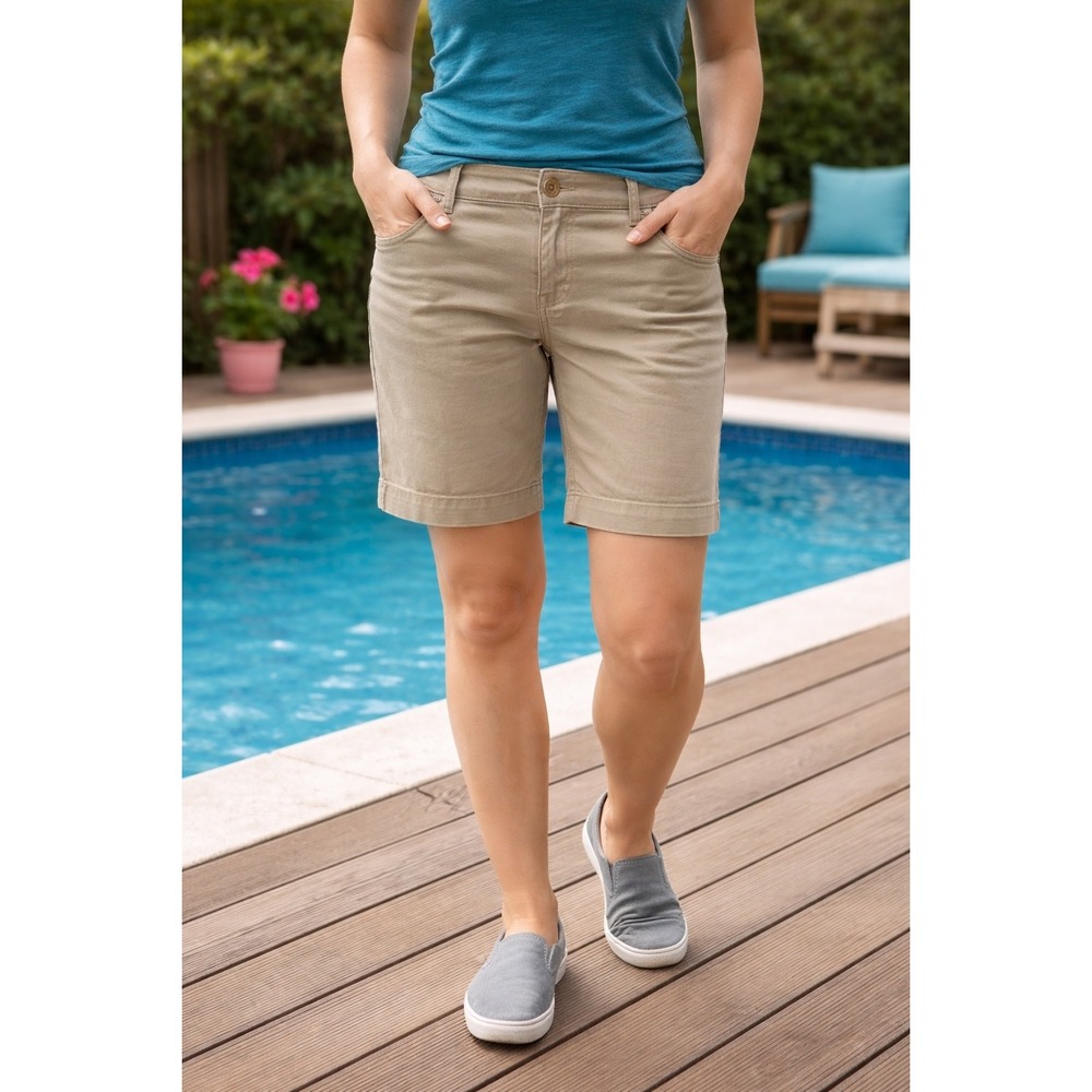 Mossimo‎ Supply Co Womens Khaki Chino Shorts Tan Size 13 Cotton Stretch RN17730